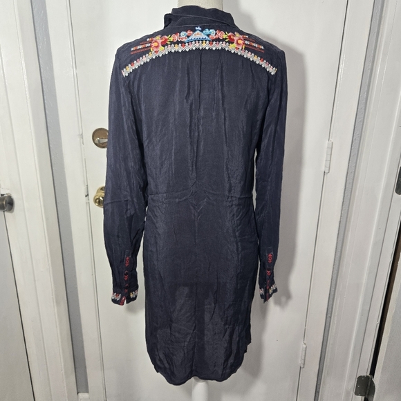 Johnny Was Blue Button Down Embroidered Long Sleeve Shirt Dress Sz Small - Picture 7 of 12